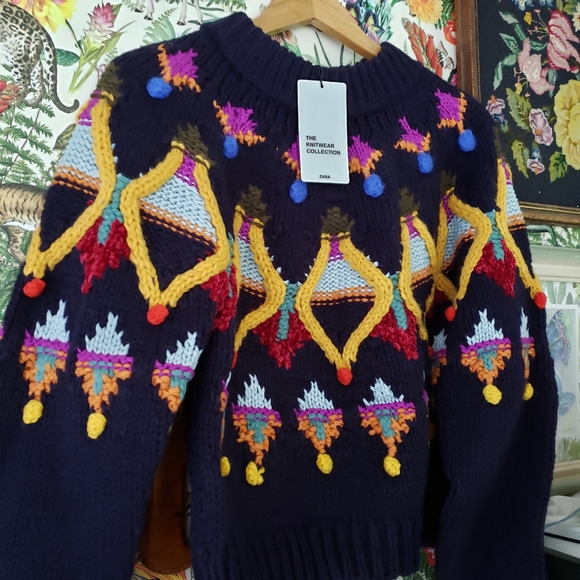 ZARA Knit Pom Pom Sweater Medium - Picture 5 of 13